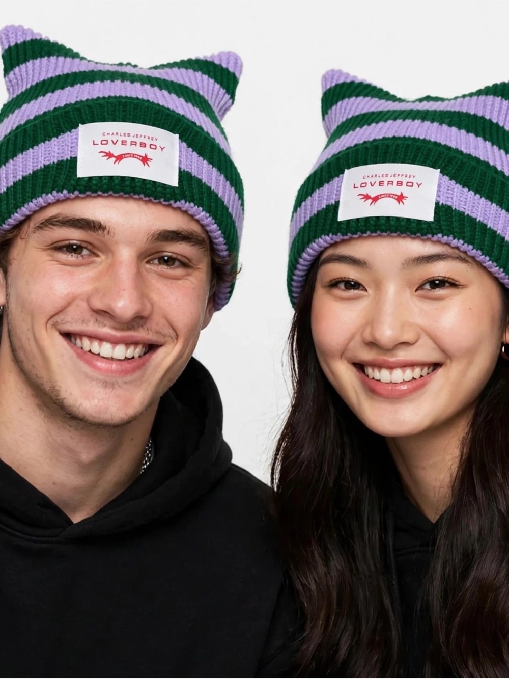***LAST ONE
LOVERBOY Striped Knit Cat Ear Beanie - Purple & Green - 1 item
